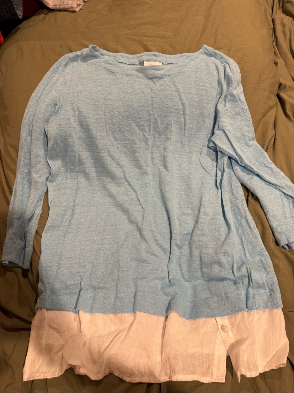 J. Jill Light Blue Long Sleeve Tunic with White Layered Hem